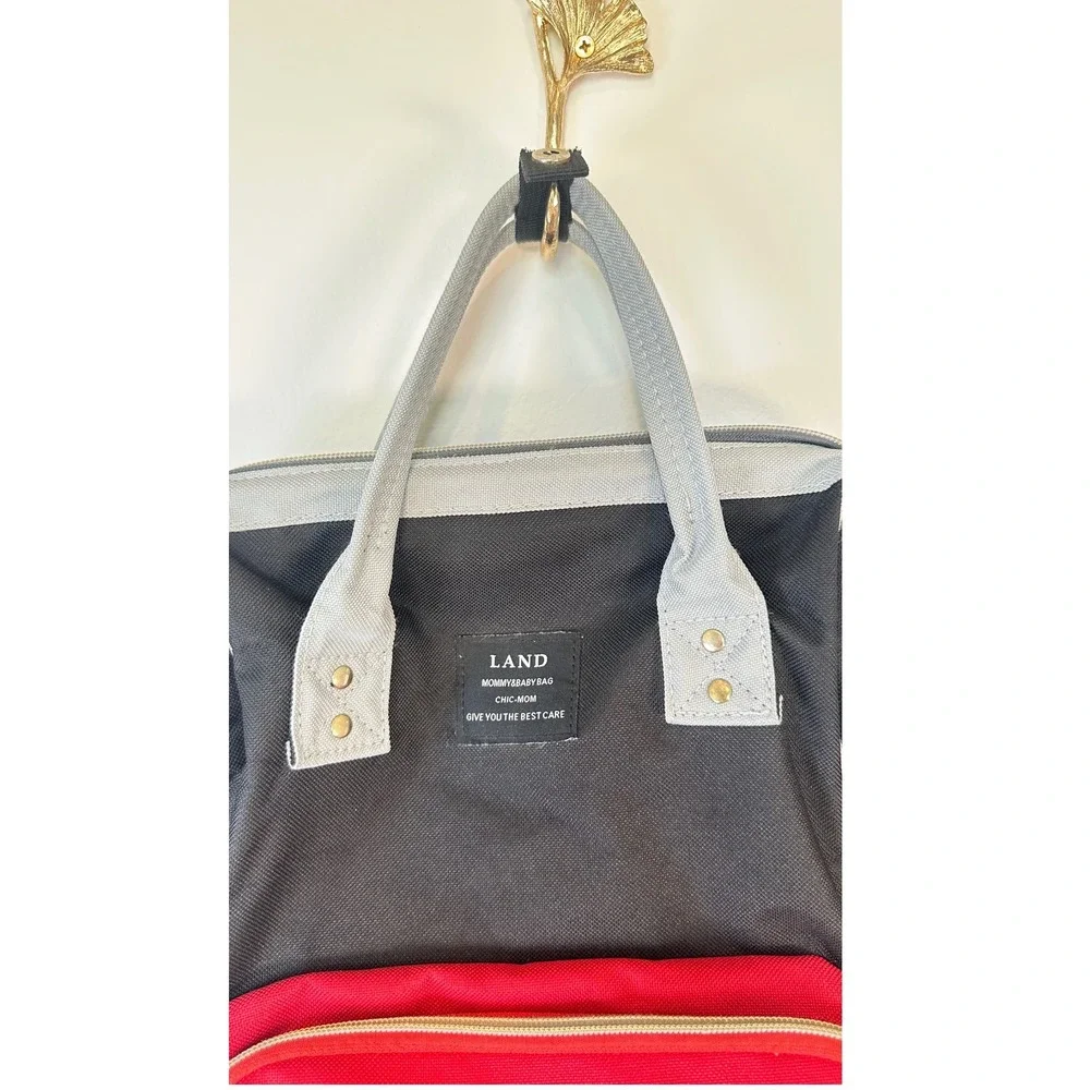 Land Diaper Bag Backpack Women OS‎ Black Red Grey Canvas Chic Mom Travel Utility